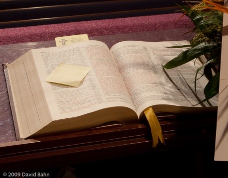 The Bible in the pulpit of St. John Lutheran Church, Cypress, Texas