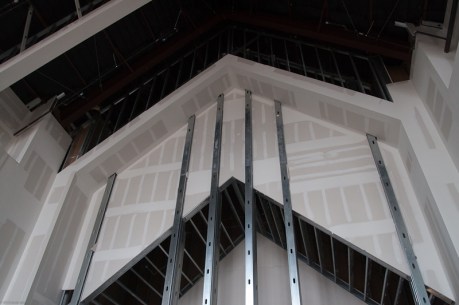 High ceiling in commons at entry which leads into narthex