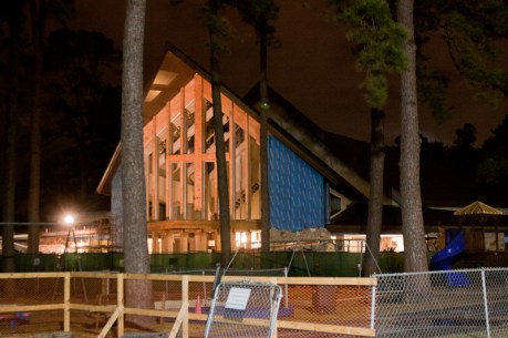 Night View of Cross and Front of Worship Center