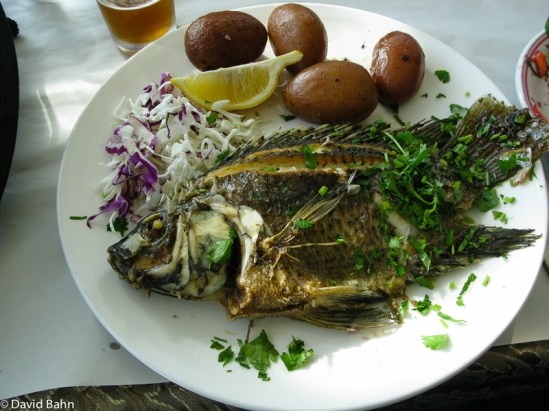 "St. Peter Fish" in St. Peter Restaurant near Capernaum by the Sea of Galilee.