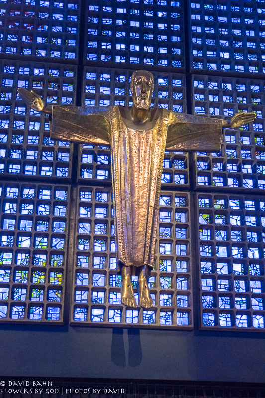 The large Christ Figure inside the new sanctuary of the Kaiser Wilhelm Church